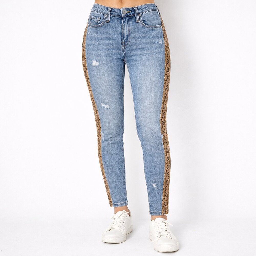 Blank NYC The Bond Mid Rise Skinny Jeans Snake Print Side Stripe Size 25 NWT